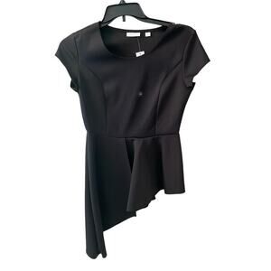 New York Blouse Top Women's‎ Size M Black Sleeveless Asymmetrical Hem Round Neck